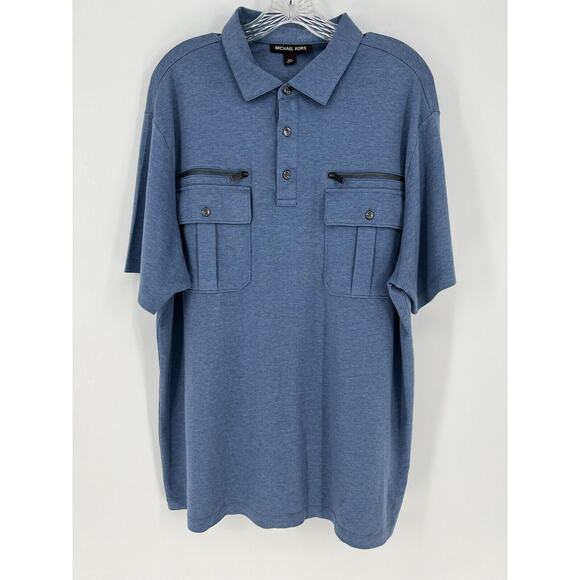 Michael Kors Men’s Blue Short Sleeve 3 Button Collared Shirt, Sz‎ 1XL - Picture 1 of 6